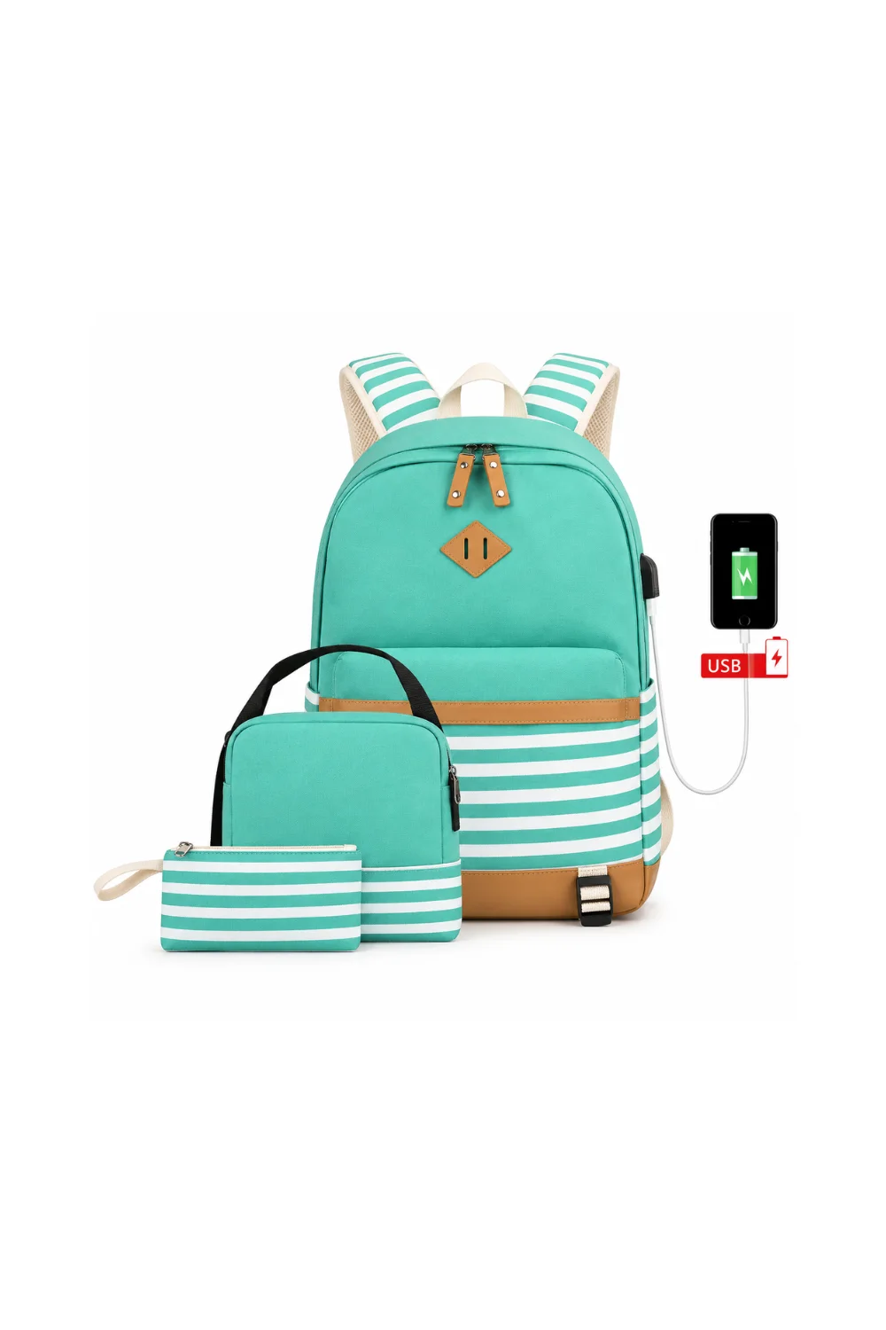 3 Pc Back Pack /w USB Port - Image 2