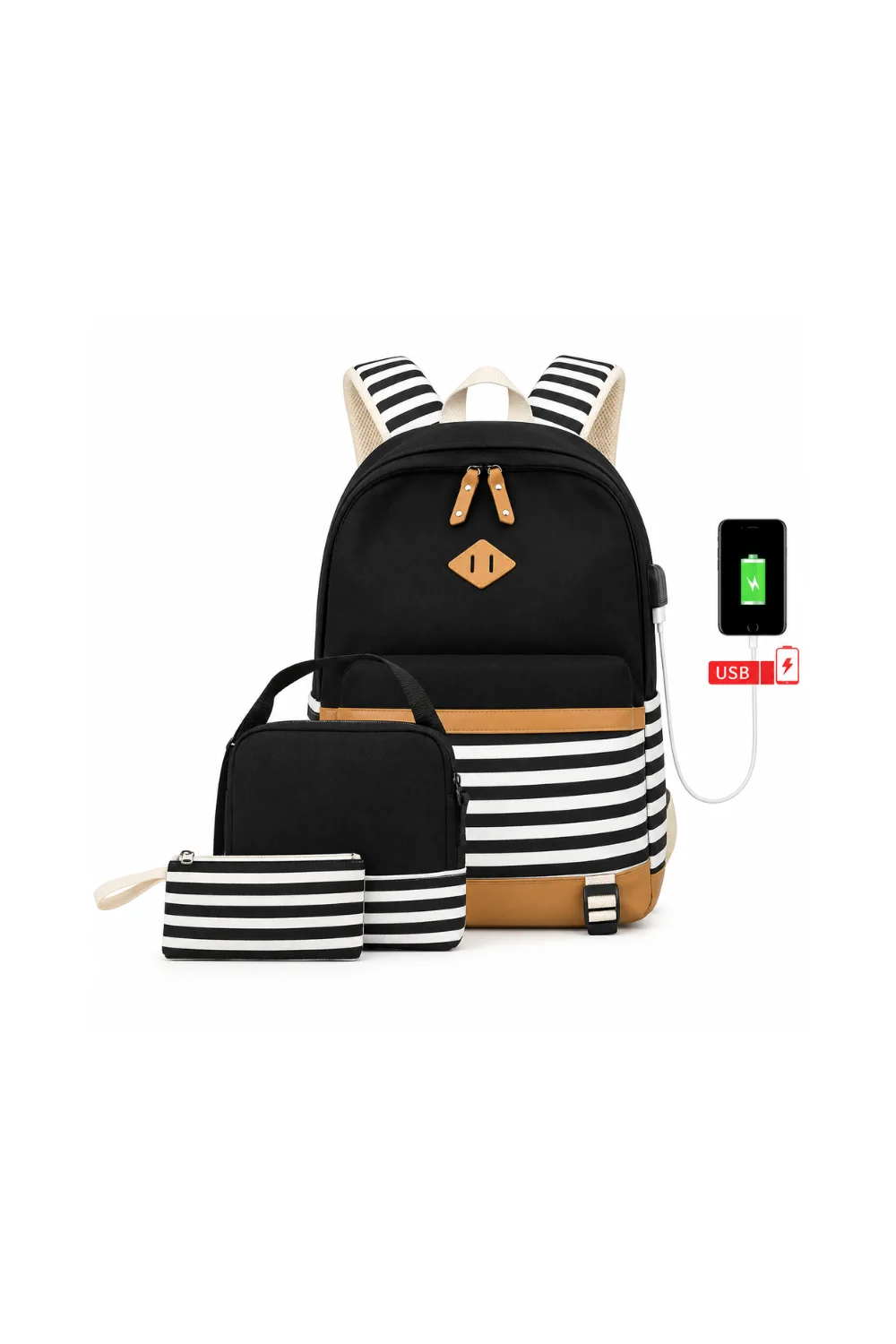3 Pc Back Pack /w USB Port - Image 3